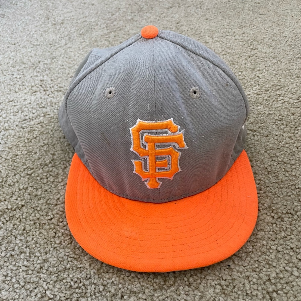 New Era SF Giants MLB Flat Brim Baseball Hat Cap Grey Neon Orange OS